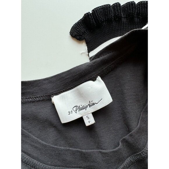 3.1 PHILLIP LIM Black Striped Knit Ruffle Trim Long Tunic Tank Top, Size S - Picture 8 of 10